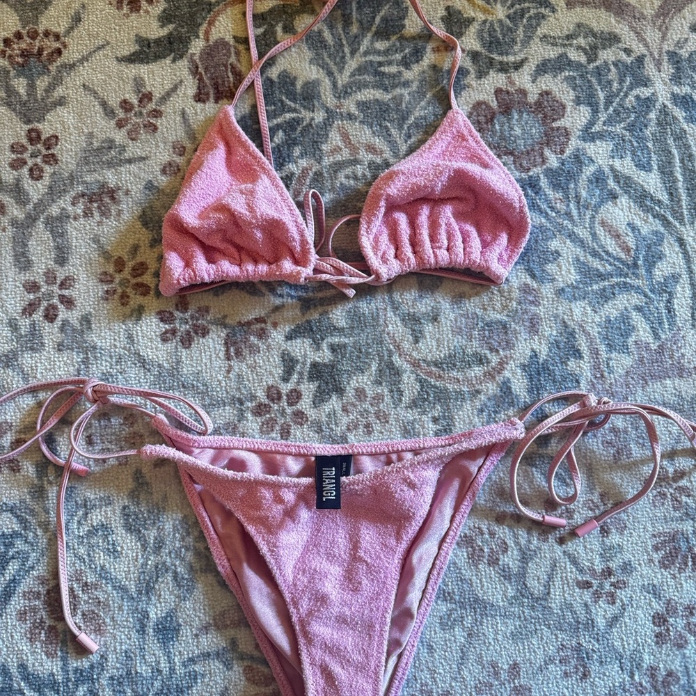 Triangl pink terry cloth bikini set